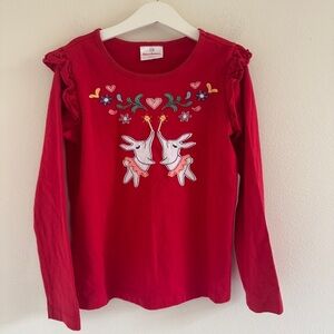 Hanna Andersson Red Long Sleeve Tee with Festive Bunny Design